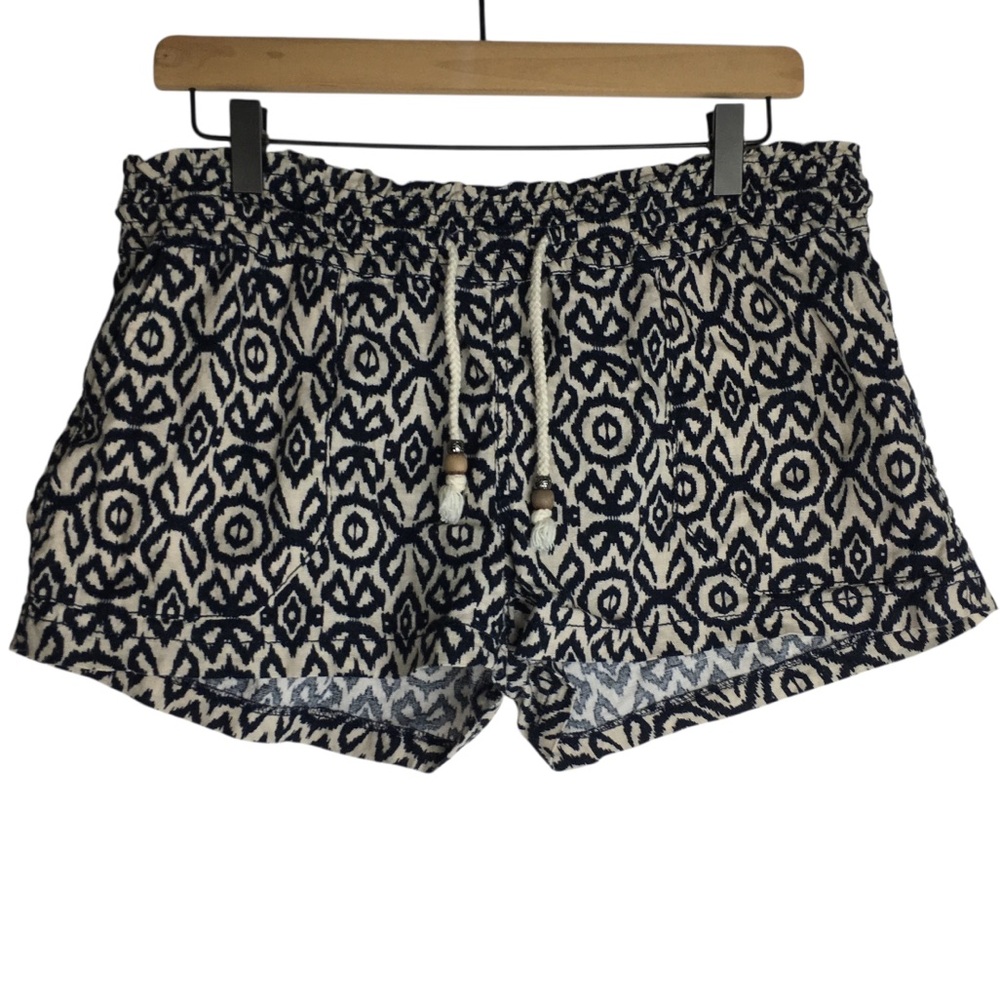 KISS & CRY Linen Blend Shorts Boho Ikat Southwestern Drawstring Beads Size Small
